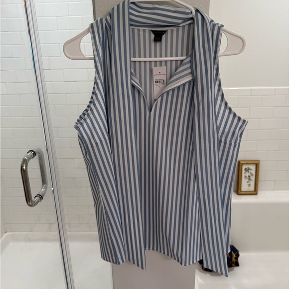 Ann Taylor Blue and White Striped Blouse - Picture 1 of 3